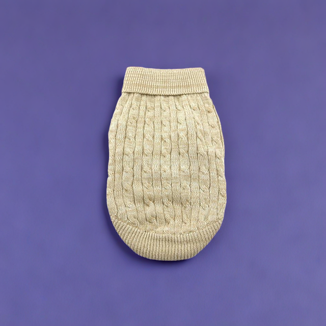 Combed Cotton Cable Knit Pet Sweater - Oatmeal