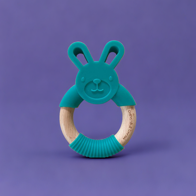 Bunny Silicone + Wood Teether - Teal