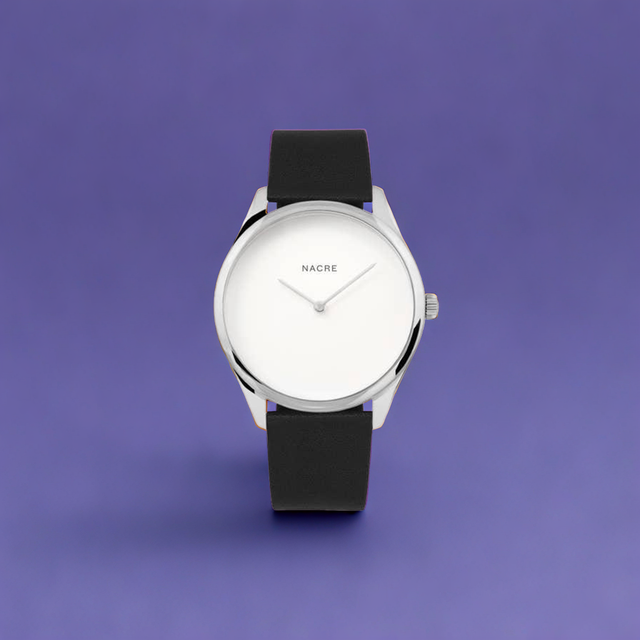Lune Watch - Pearlized Dial Stainless Steel - Black Leather