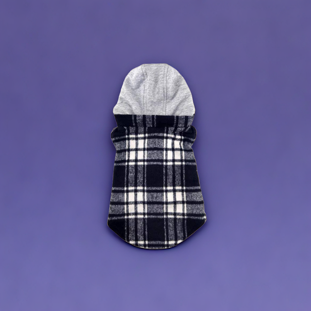 Weekender Pet Sweatshirt Hoodie - Black & White Plaid Flannel