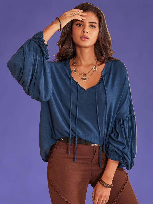 Tie Neck Long Sleeve Blouse