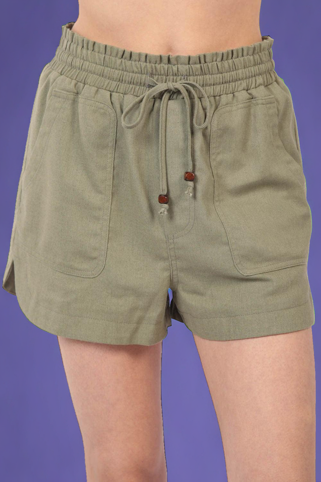 VERY J Drawstring Elastic Waist Linen Shorts