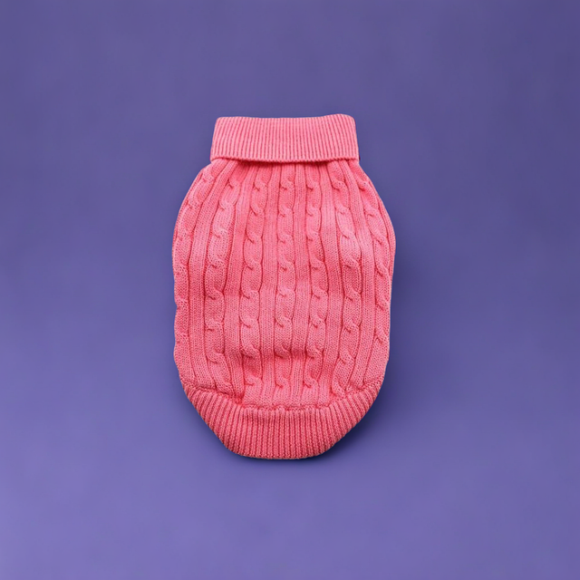 Combed Cotton Cable Knit Pet Sweater - Candy Pink