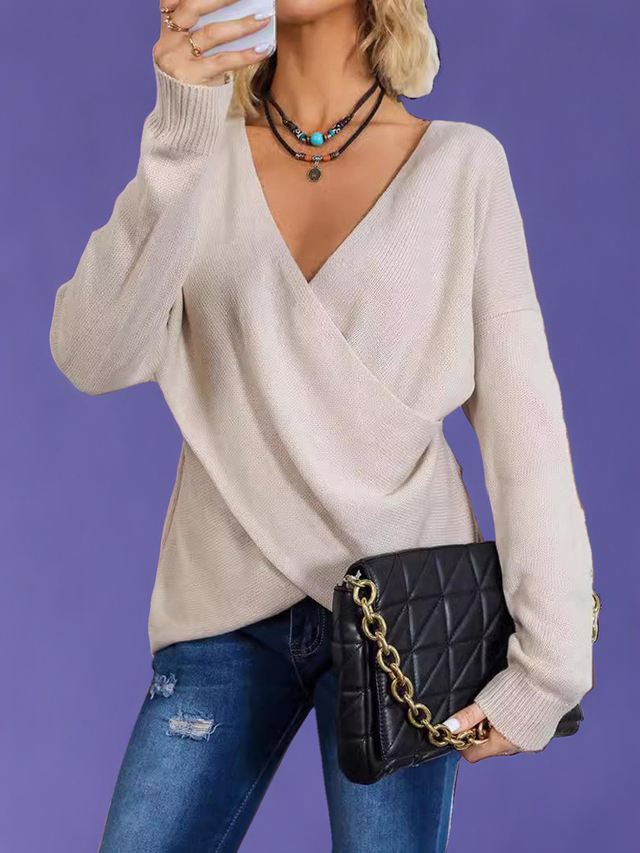 Surplice Dropped Shoulder Long Sleeve Sweater