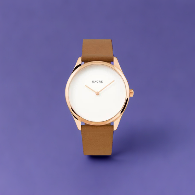 Lune Watch - Pearlized Dial Rose Gold - Natural Leather