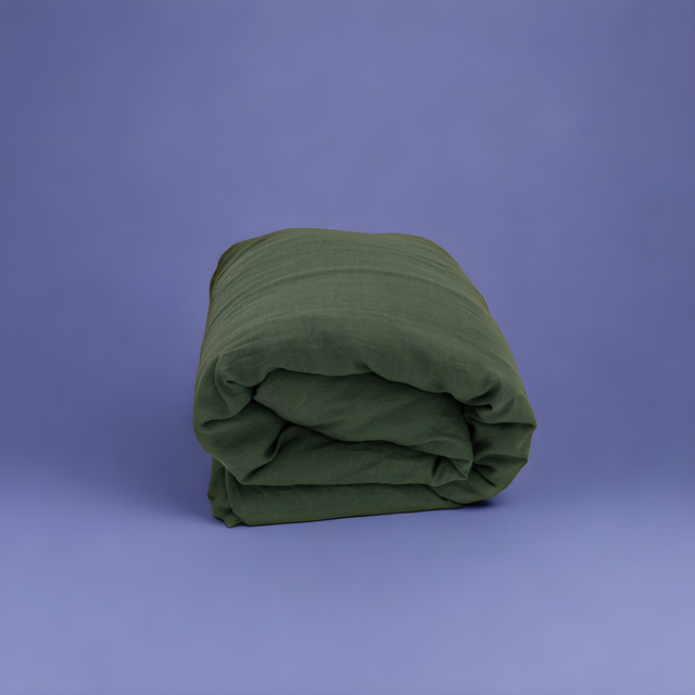 Forest Green Washed Linen Duvet Cover