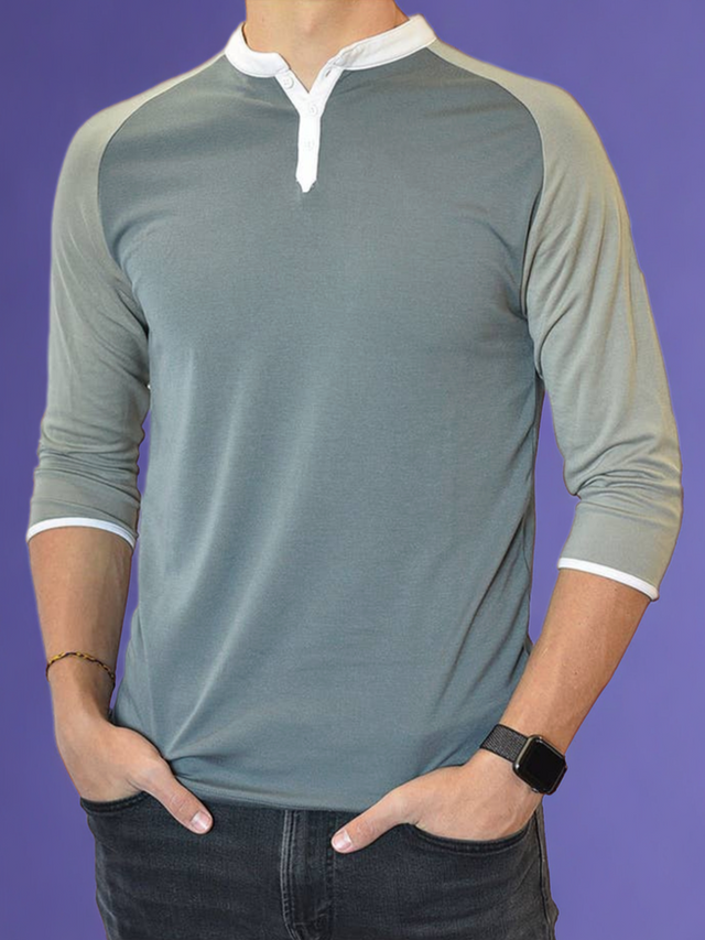 ¾ Sleeve Henley (Dark Gray & Taupe)