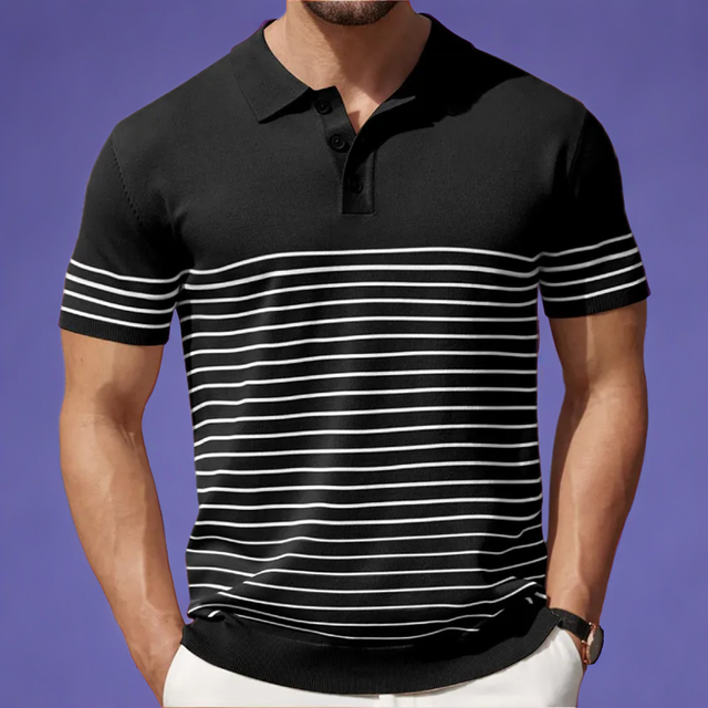 Striped Knitted Short Sleeve Polo Shirt