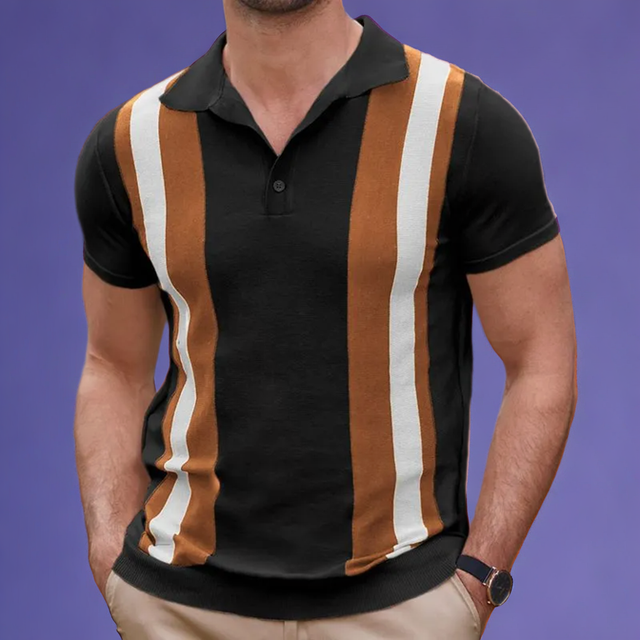 Stripe Knitted Short Sleeve Lapel Polo Shirt