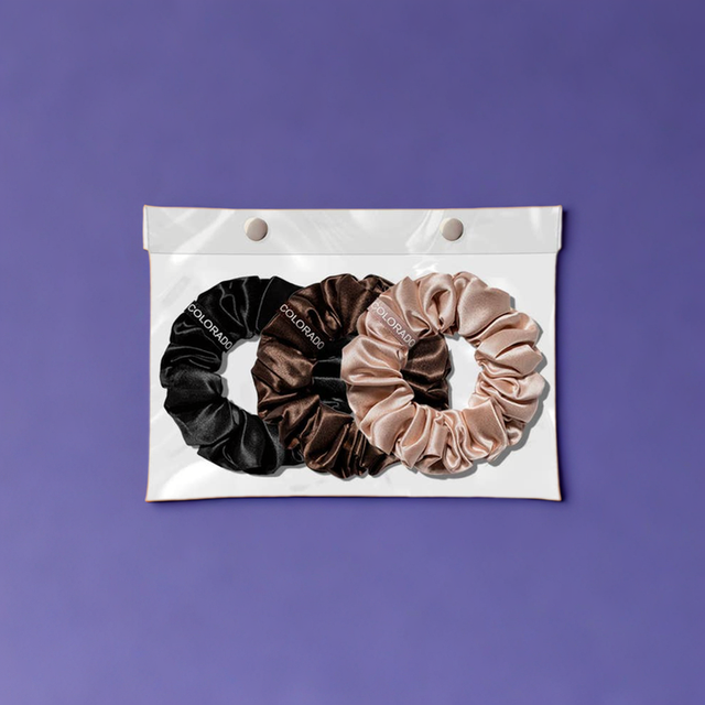 Silk Scrunchies Middies Nude Champagne, Espresso, Midnight Black (Pack of 3)