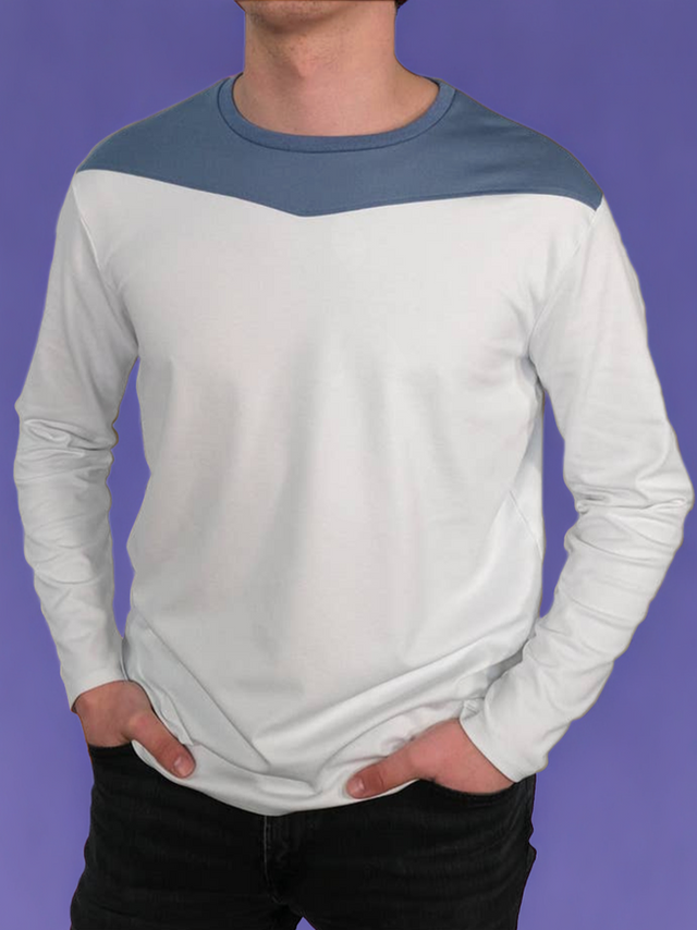 Long Sleeve Crew Collar (White and Storm Blue)