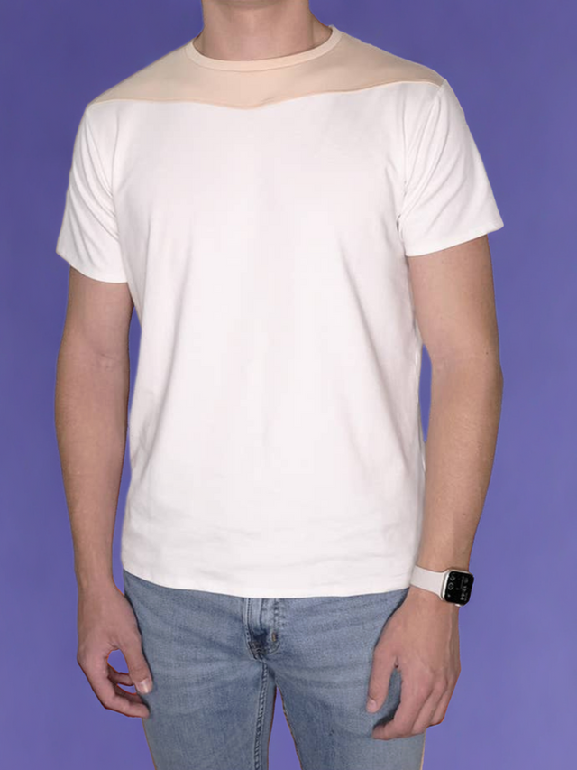 Short Sleeve Crew Collar (White and Light Peach)